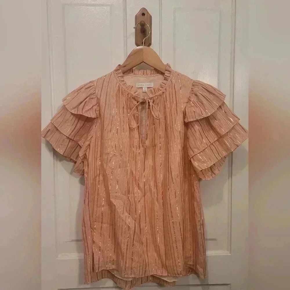 Anna Kate Ruffle Sleeve Metallic Pink Top Size Extra Small XS